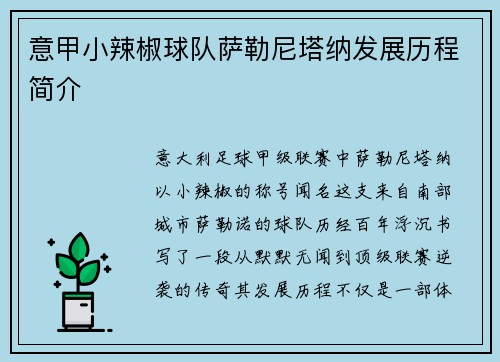 意甲小辣椒球队萨勒尼塔纳发展历程简介