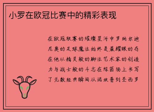 小罗在欧冠比赛中的精彩表现